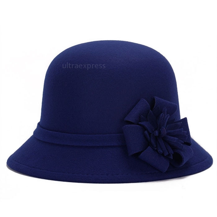 Lady Vintage Imitation Wool Flower Felt Hat Winter Cloche Bucket Cap Packable 