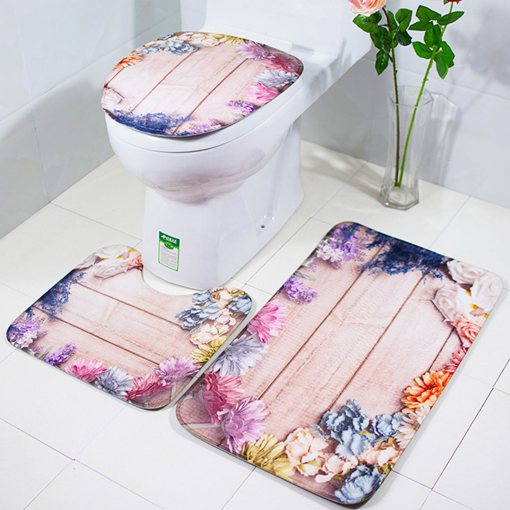 Flannel Bath Bathroom Carpet Non-slip Wear-resistant Mat Toilet Cover ...